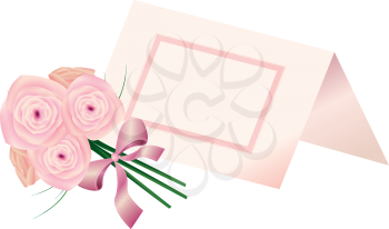 Royalty Free Clipart Image of a Place Card and Bouquet of Roses