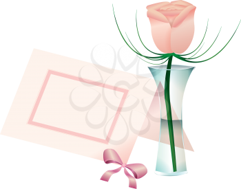 Royalty Free Clipart Image of a Rose in a Vase and a Place Card