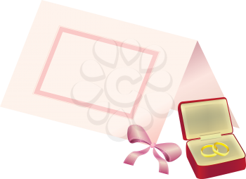 Royalty Free Clipart Image of a Place Card and Rings in a Box