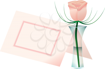 Royalty Free Clipart Image of a Rosebud in a Vase and a Place Card