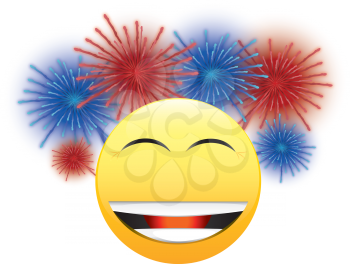 Royalty Free Clipart Image of a Happy Face With Fireworks