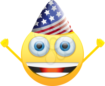 Royalty Free Clipart Image of a Happy Face in an American Party Hat With Noisemaker
