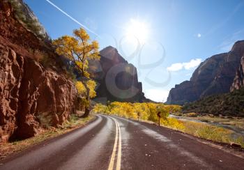 Royalty Free Photo of a Road Through Zion National Park in Utah