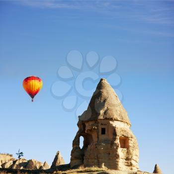 Royalty Free Photo of a Hot Air Balloon Over Cappadocia in Turkey