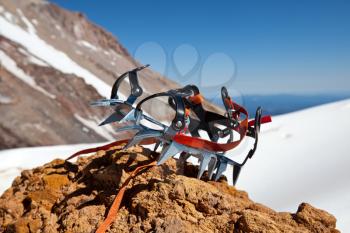 Royalty Free Photo of Hiking Shoe Spikes on Shasta Mountain, USA