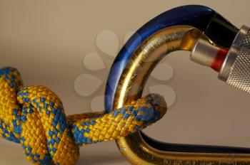 Royalty Free Photo of a Rope Knot on a Carabiner