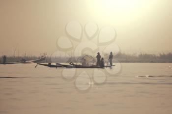 Royalty Free Photo of Boats on Inle Lake, Myanmar