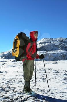 Royalty Free Photo of a Backpacker in Winter