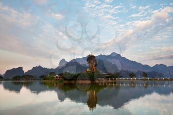 Royalty Free Photo of a Monastery on an Island in Myanmar