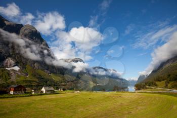 Royalty Free Photo of a Fjord and Farm in Norway