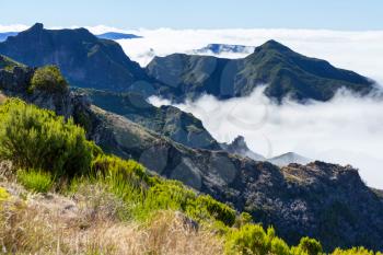 Pico Ruivo and Pico do Areeiro mountain peaks in  Madeira, Portugal