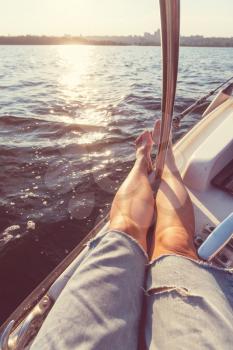 Relaxing scene on yacht