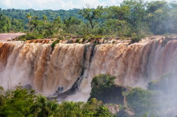 Impessive Iguassu (Iguazu) Falls on the Argentina - Brazil border, Instagram filter. Powerful waterfalls in the jungles.