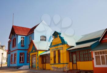 Multicoloured houses in Nachtigal Strasse, Luderitz, Namibia