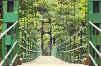 Handing Bridge in green jungle, Costa Rica, Central America