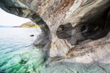 Unusual marble caves on the lake of General Carrera, Patagonia, Chile. Carretera Austral trip.