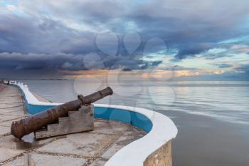 Colonial cannon in seafront in Campeche, Mexico