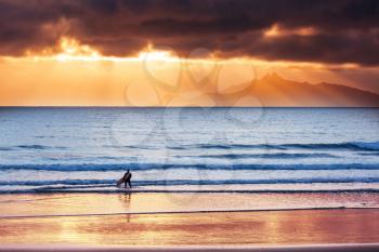 surfers on ocean  beach in New Zealand