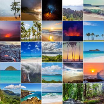 Picturesque view of Hawaii island, set collection.