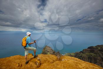 Hiker on the trail in Hawaii, USA