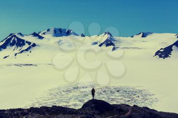 Hiker in Exit Glacier, Kenai Fjords National Park, Seward, Alaska