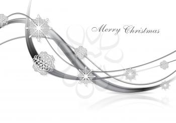 Silver metal abstract Christmas background with snowflakes and waves. Vector design eps 10