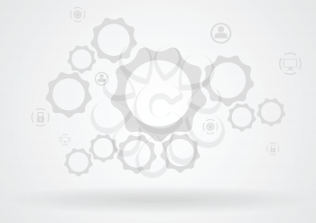 Abstract grey background with gears and icons. Hi-tech vector design template