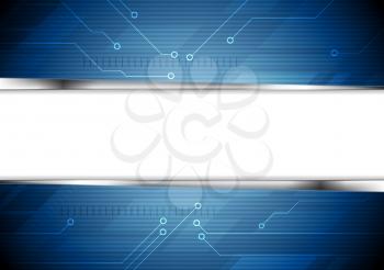 Tech striped background with circuit board elements. Vector design