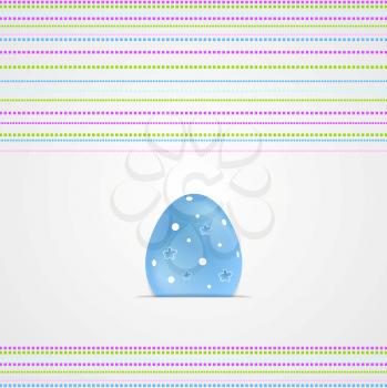 Blue Easter egg with flowers and bright decorative elements. Vector spring greeting card graphic design