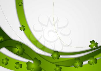 Green waves and clovers shamrocks corporate background. St. Patrick Day vector design