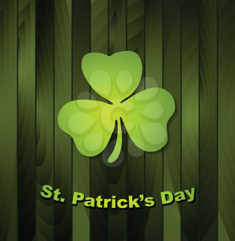 Clovers shamrock on green wooden background. St. Patrick Day vector design