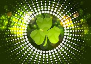Green shamrock clover on green blurred background. St. Patrick Day vector design