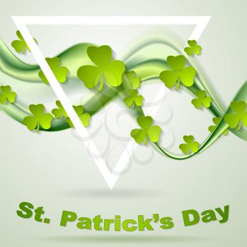 Green smooth waves and clovers shamrocks abstract background. St. Patrick Day vector design