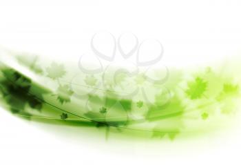 Abstract green blurred waves with summer leaves. Earth Day ecology vector background