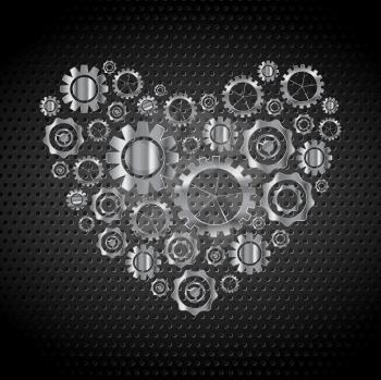 Love heart from tech metallic gears. Vector dark technology graphic design