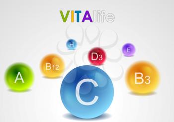 Vitamins colorful balls abstract background. Vector health design