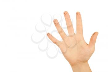 Royalty Free Photo of a Hand With Drawn Faces