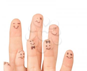 Royalty Free Photo of Faces Drawn on a Hand
