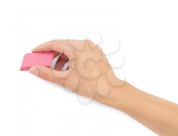 Royalty Free Photo of a Person Holding an Eraser