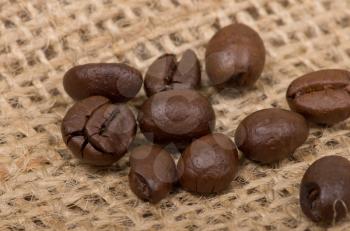 Royalty Free Photo of Coffee Beans on Burlap