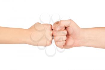 Two hands: man and woman, isolated on white