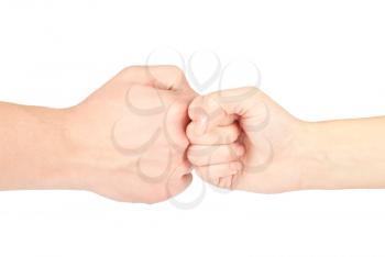 Two hands: man and woman, isolated on white