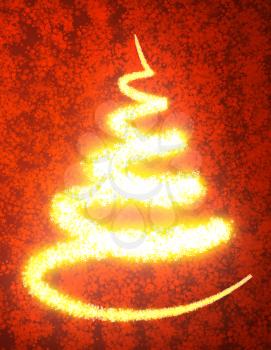 Abstract golden christmas tree on red background