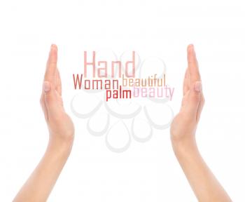 opened woman's hands on white background