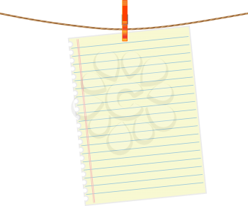Royalty Free Clipart Image of a Note on a Line Held by a Clothespin