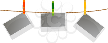 Royalty Free Clipart Image of Photos on a Clothesline