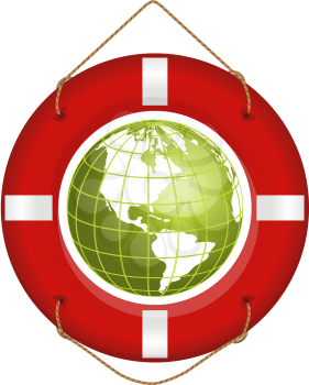 Royalty Free Clipart Image of a Globe in a Life Preserver