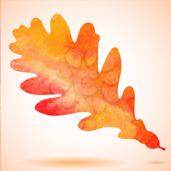 Orange watercolor painted vector autumn oak leaf background