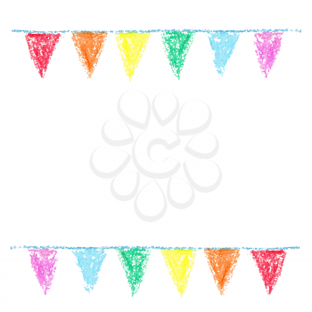 Wax crayon party bunting, isolated on white background