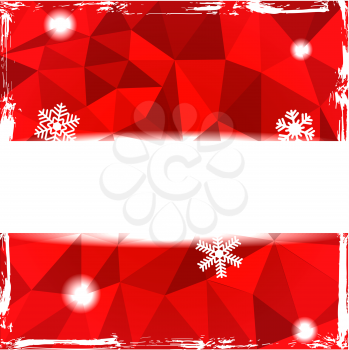 Red triangle grunge christmas background with banner and snowflakes